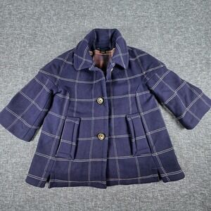 Marc by Marc Jacobs Navy Plaid Wool Blend Blazer Jacket XS Three Quarter Sleeve